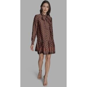 BCBG Women’s Satin Tie-Neck Long Sleeve Shift Dress. Size 2